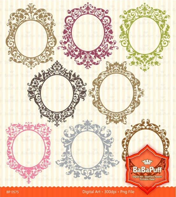 Instant Downloads 8 Damask Frames X 4 Sets. For Making