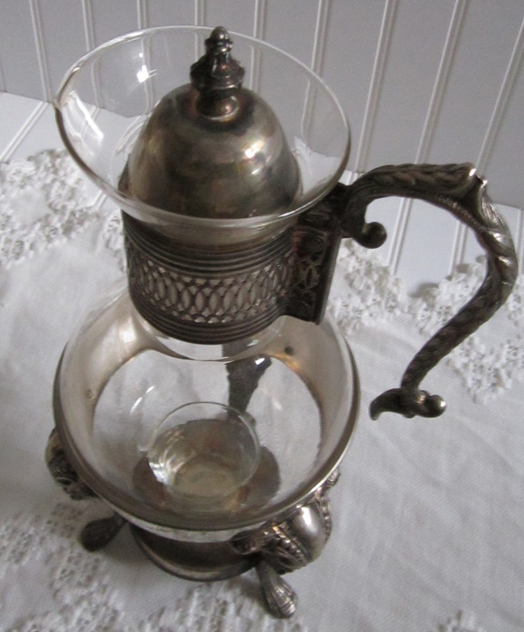 Silver & Glass Coffee Carafe With Warming Stand by cozycottagechic