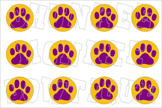 Purple paw print with yellow gold background bottlecap image