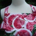 Full bib apron, colorful watermelon slices design with red heart buttons, homemade, women/teens, gift for her