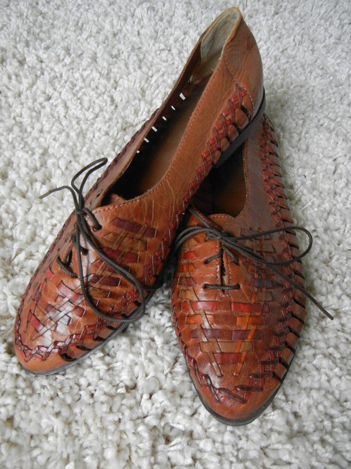 Vintage Woven Leather Oxford Shoes with multicolored strands
