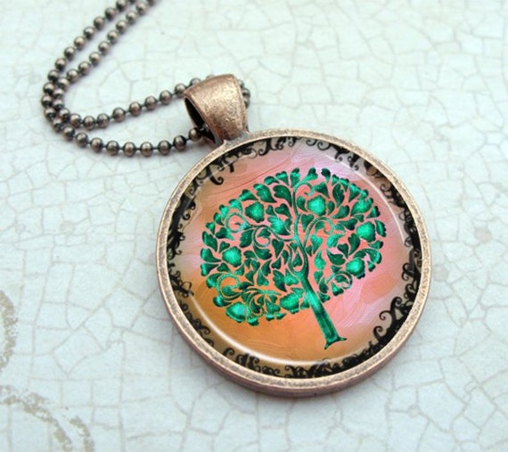 Items similar to Green Tree Necklace Pendant. Charms. Art. Picture