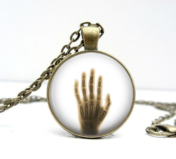 Items similar to X Ray Hand Necklace Glass Art Pendant Picture