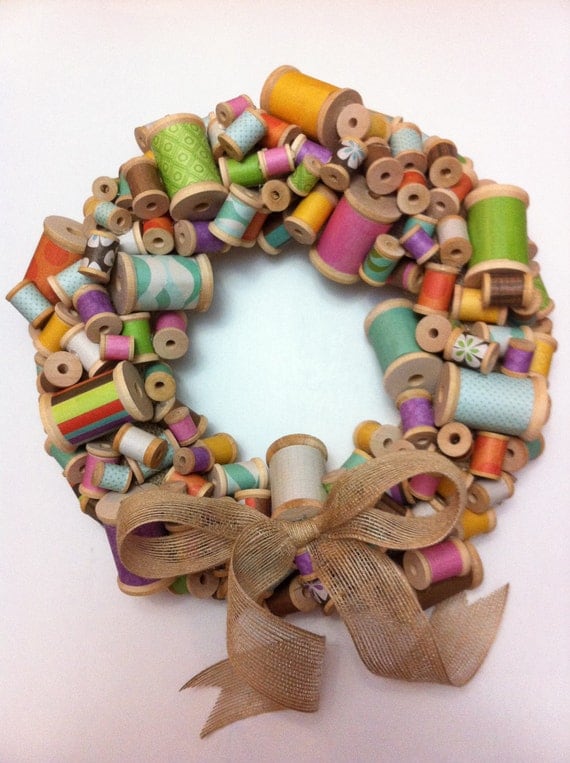 Vintage Wooden Cotton Reel Wreath