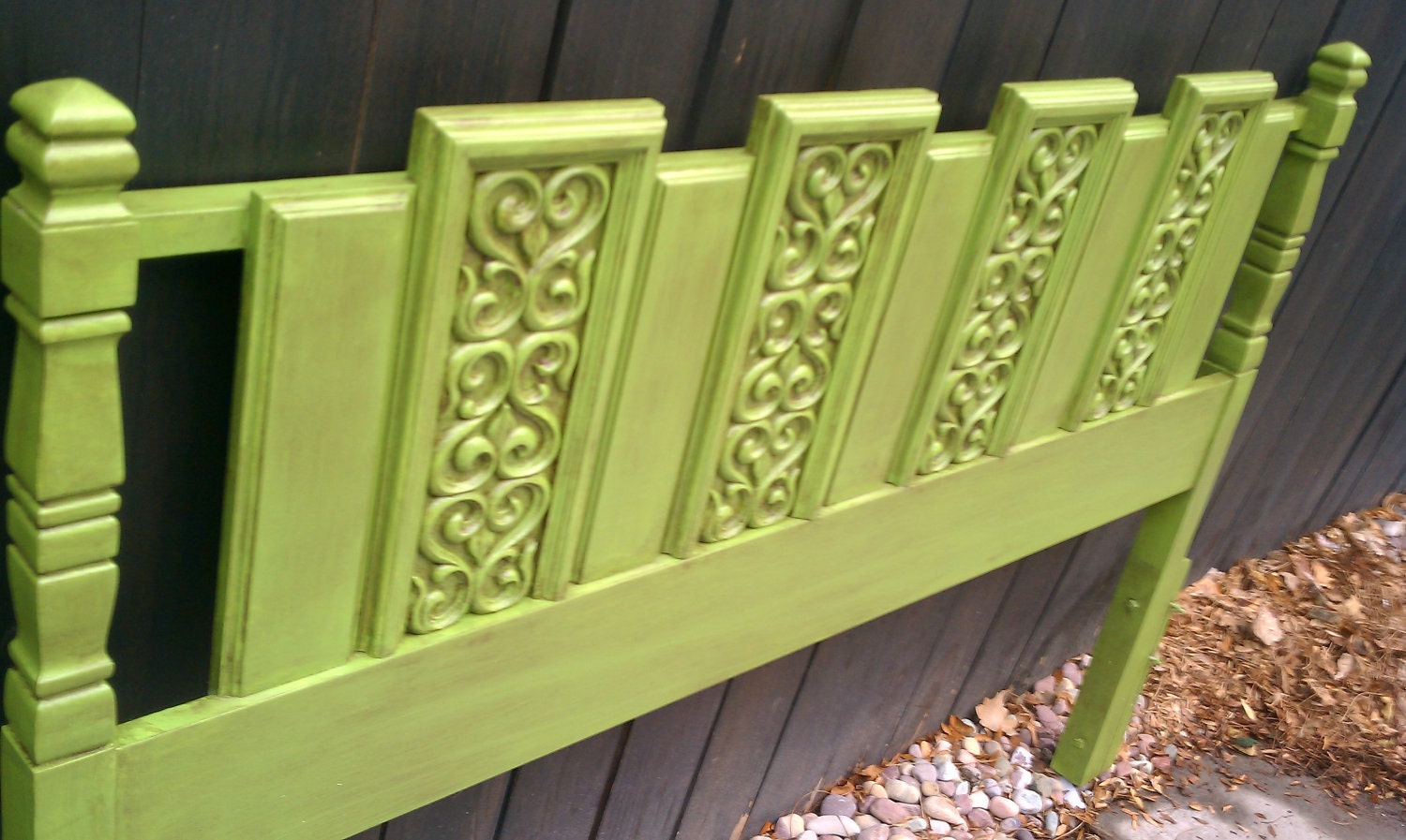 Avocado Green and Brown QUEEN Headboard by JunqueFurniture on Etsy