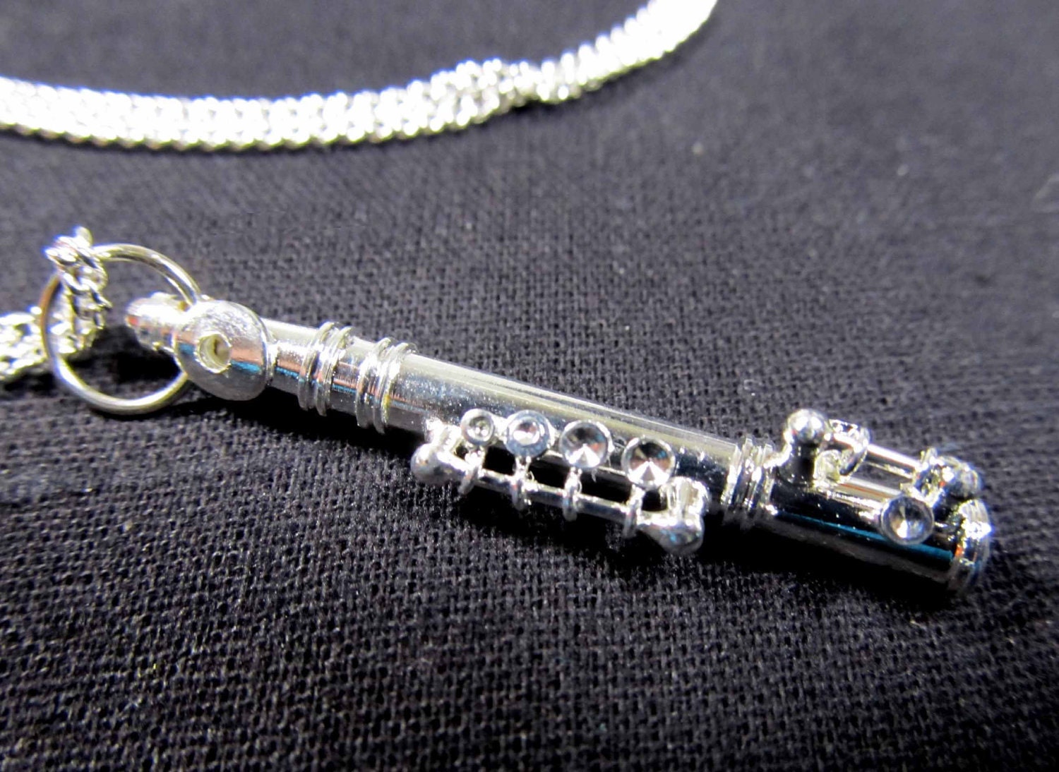 Flute Necklace silver Instrument Music Orchestra silver plated