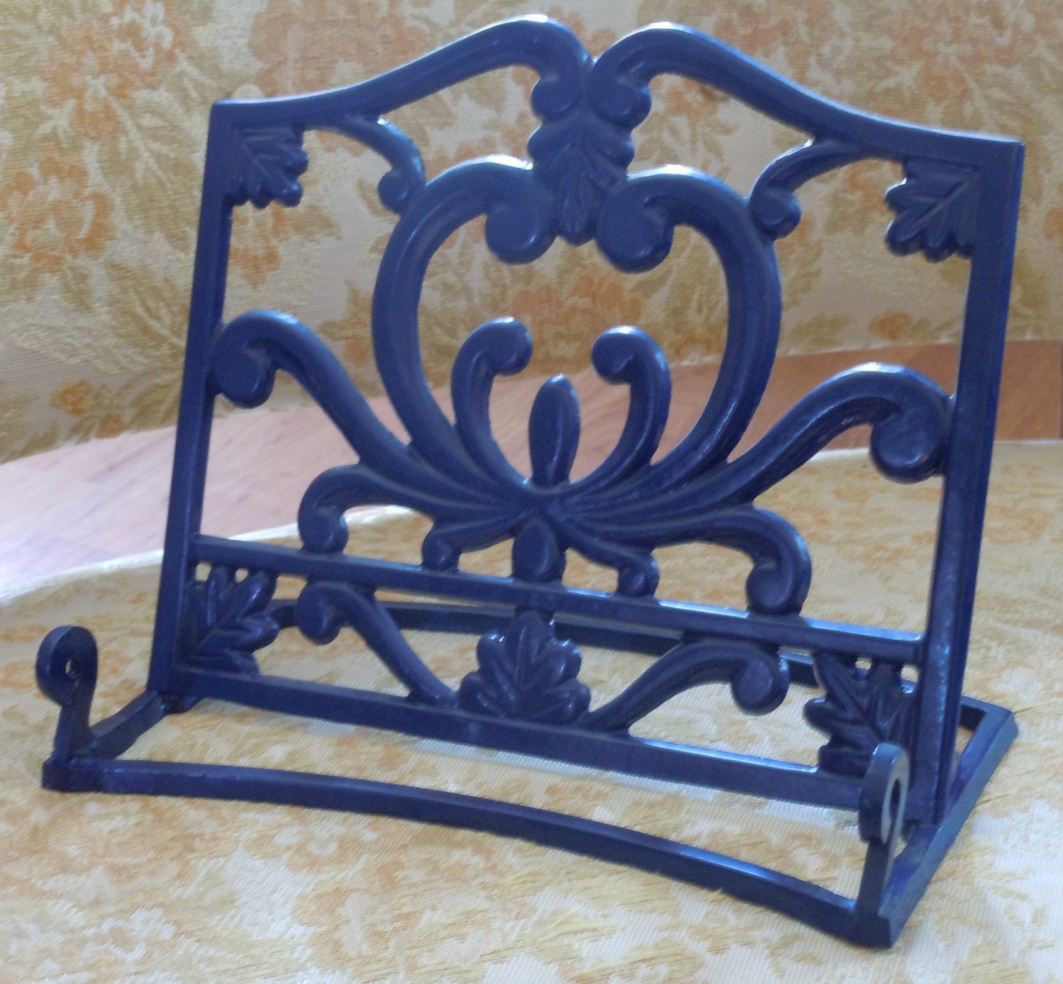 cast iron cookbook holder blue enamel