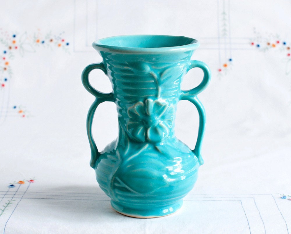 Vintage Pottery Vase in Turquoise