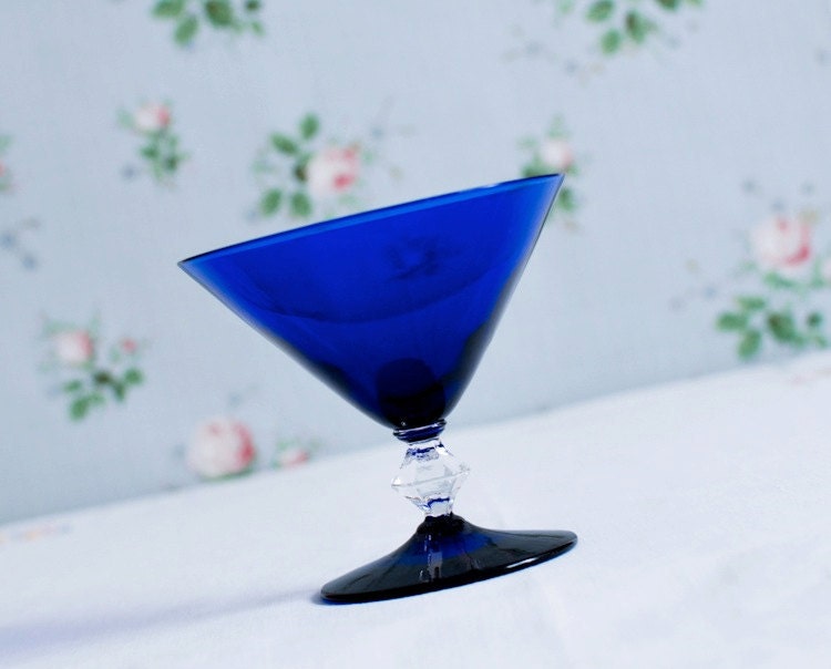 Vintage Cocktail Glasses in Cobalt Blue
