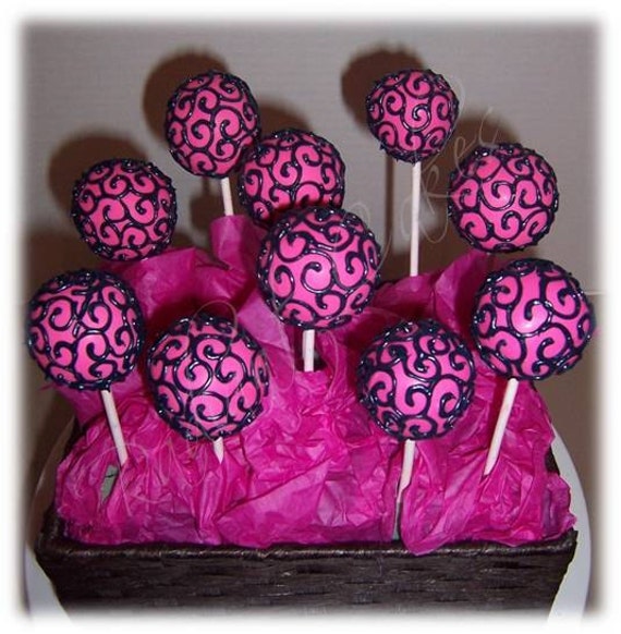 Hot Pink and Black Swirl Cake Pops by RadiantCakes on Etsy