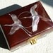 Vintage Musical Jewelry Box Cranes Mother of Pearl Lacquer Finish Korea