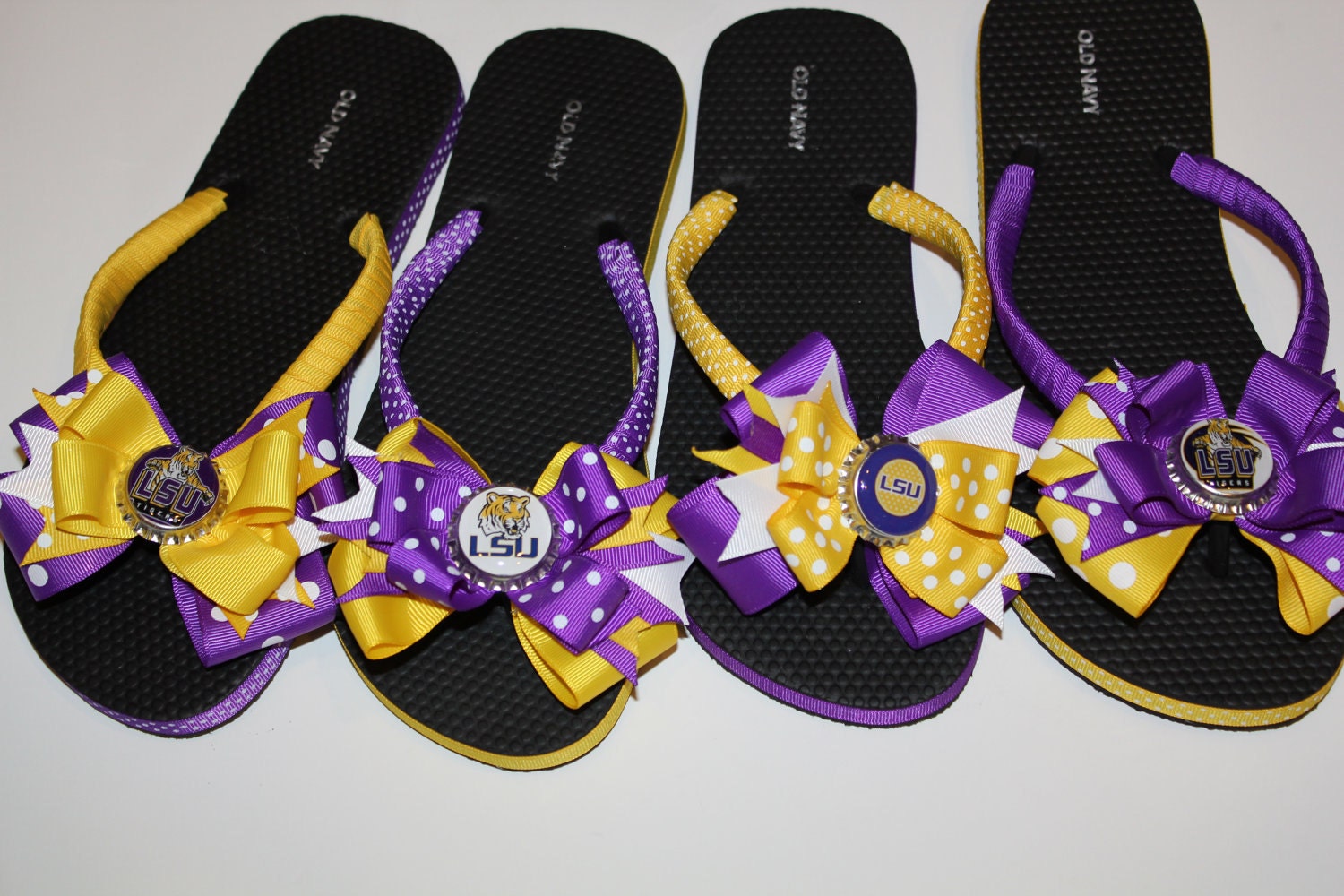 LSU Flip Flops Many schools available by SassyDaisyBowtique