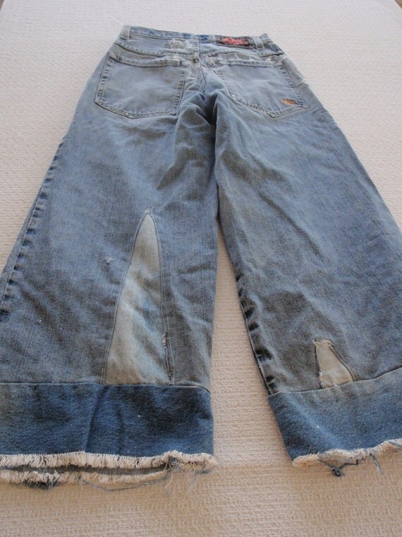 90s Rave Super Wide Leg Destroyed Jeans/ by sweetrefrainvintage