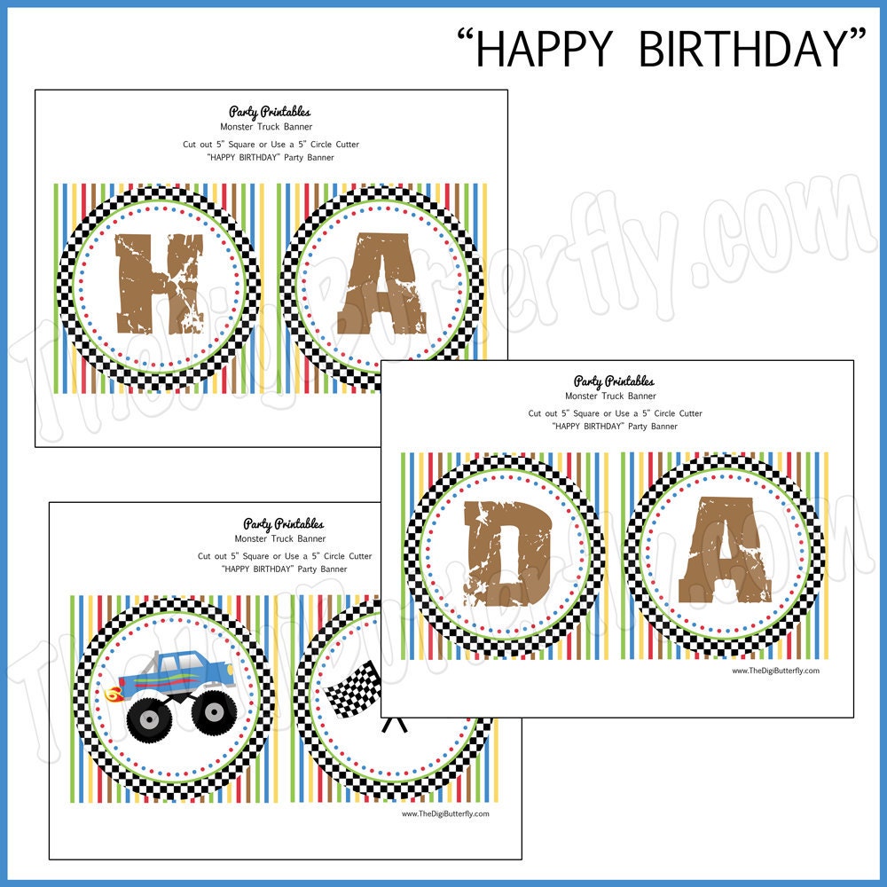 Monster Truck Party HAPPY BIRTHDAY Banner DIY