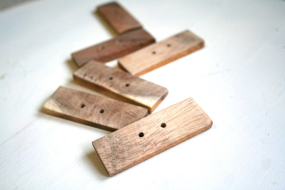 Wooden square buttons chunky large set of 6 with by Ligamentum