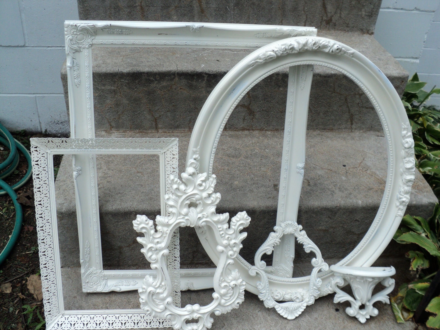 Large Vintage Picture Frame Set Ornate Antique White