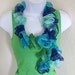 Ruffle scarf handmade crochet lace and soft blue green scarf or belt for spring and summer