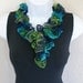 Ruffle scarf handmade crochet lace and soft multicolored green blue scarf or belt for spring and summer
