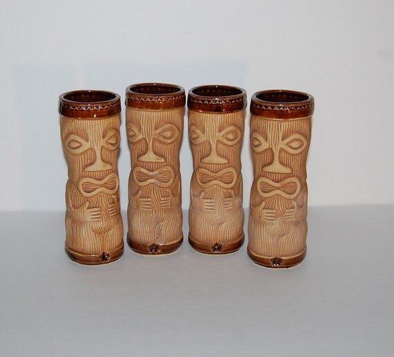 Set of 4 Tiki Mugs Vintage Paul Marshall Made In Japan The