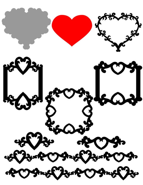 Download Items similar to Heart Card and Decorative borders SVG cut ...