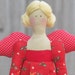Christmas angel fabric doll Tilda style in lovely red holiday dress,cloth doll,fabric doll art doll- gift and decor for Christmas holidays