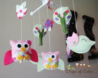 Baby Crib Mobile - Baby Mobile - Owl Mobile "A Day in the Forest"(You can pick yours colors) Crib Mobile - Birds Owls Mobile