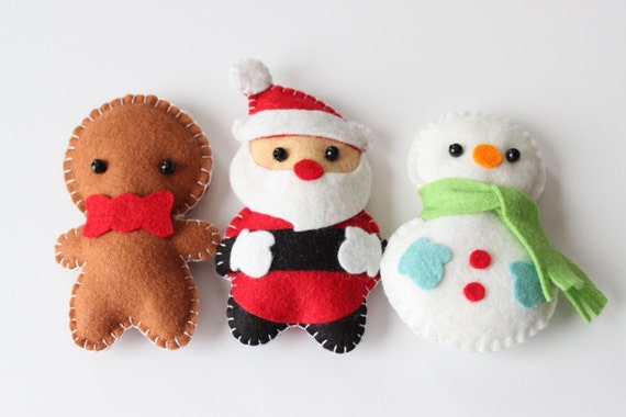 Felt Plush Ornaments Santa Claus Snowman & Gingerbread Man