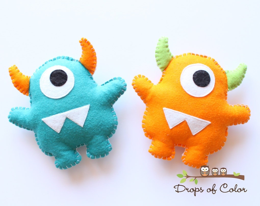 Two Monsters Plush Felt Toy Nursery Decoration Party