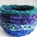 Crochet Basket Bowl - Shabby Chic Fabric in Blue, Purple and Teal