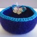 Crochet Felted Dish Bowl - Purple and Aqua with Butterfly Applique
