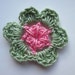 12 Crochet Flowers Mini - Light Green and Medium Pink - Set of 12