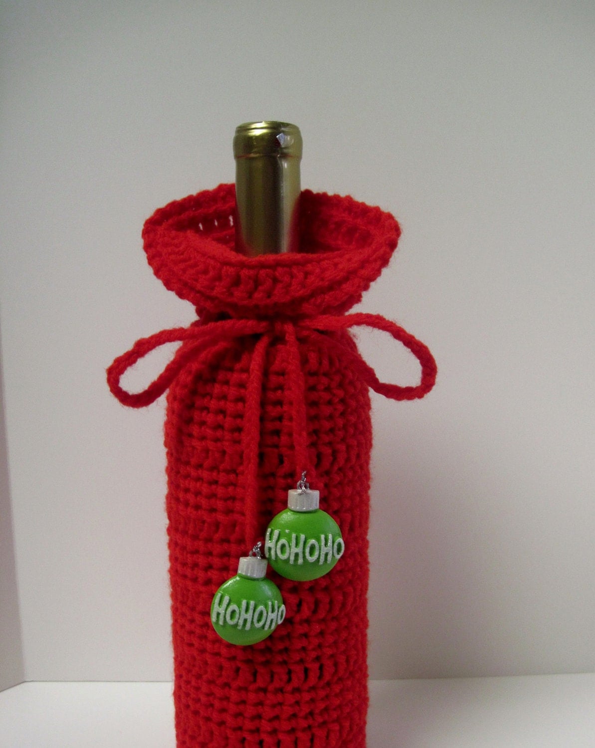 Red Crochet Christmas Wine Bottle Covers Sacks by CrochetCluster