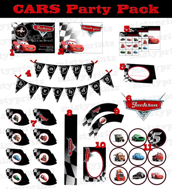 items similar to disney cars personalized printable birthday party pack