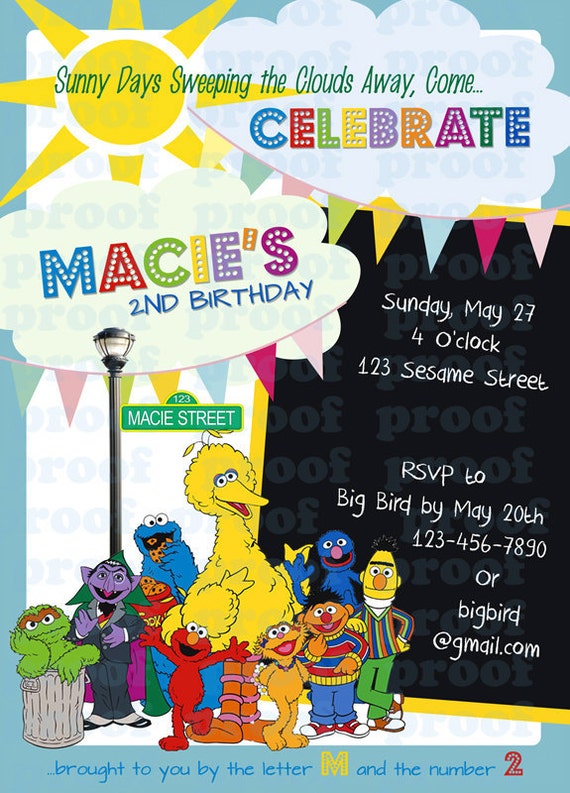Sesame Street Invitation Printable BOY or GIRL Custom