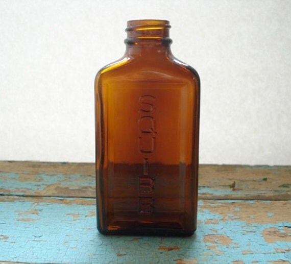Vintage SQUIBB Glass Medicine Bottle Amber Brown Embossed