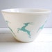 Vintage Fire King Gazelle Bowl, Turquoise on White Glass Mid Century Mixing Bowl, Splash Proof Serving Bowl