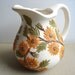 Vintage 1970's Sunflower Ceramic Pitcher, Orange & Ivory