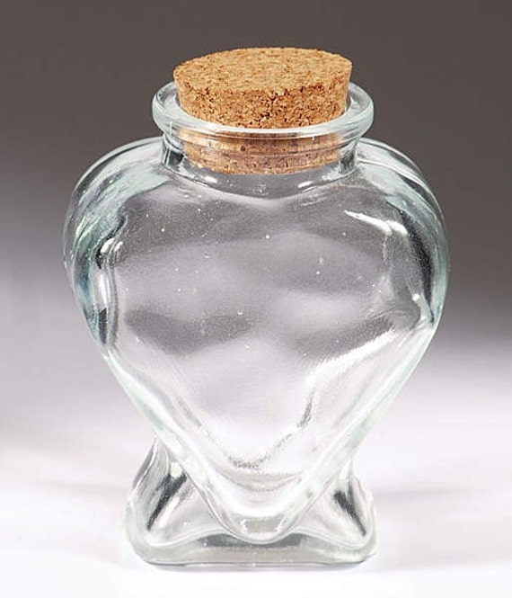 6 Heart Shaped Glass Bottles With A Cork Stoppers Each 4889