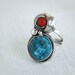 RESERVED through April 27th for KRISTINA Vintage Turquoise Ring Red Coral and Sterling Silver Native American Orbs
