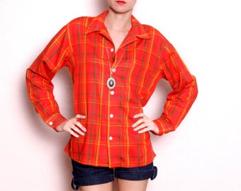 Vintage Burnt orange Plaid Button Down Shirt