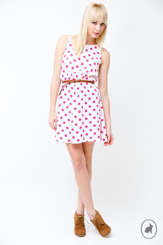 Vintage 90s Pink Polka Dot Mini Dress Size US Small 90s