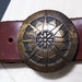Vintage 70s Rustic Leather Belt - Whiskey Brown Leather - Star Compass Buckle - Large