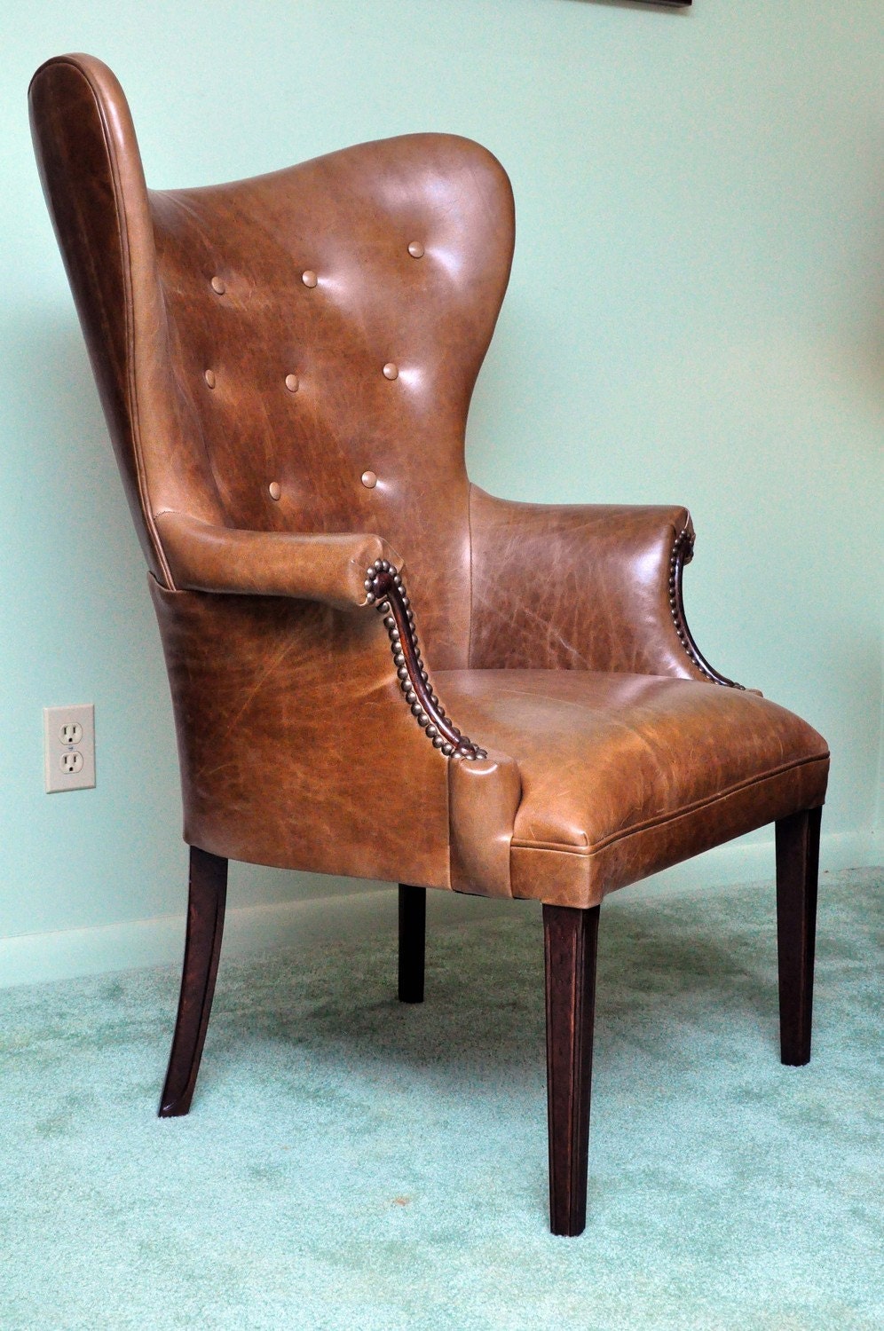 Vintage Leather Butterfly Wingback Chair