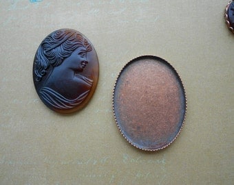 Vintage Brown W. German Glass Cameo With Bezel 40x30mm