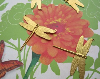 Brass Dragonfly Stampings With Two Top Rings