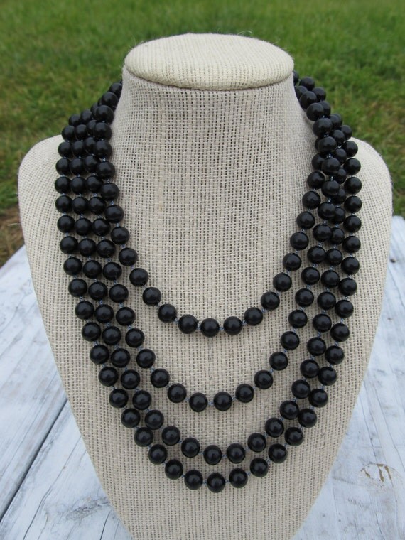 Vintage Black Beaded Multi-Layer Necklace by foxandfigshop on Etsy