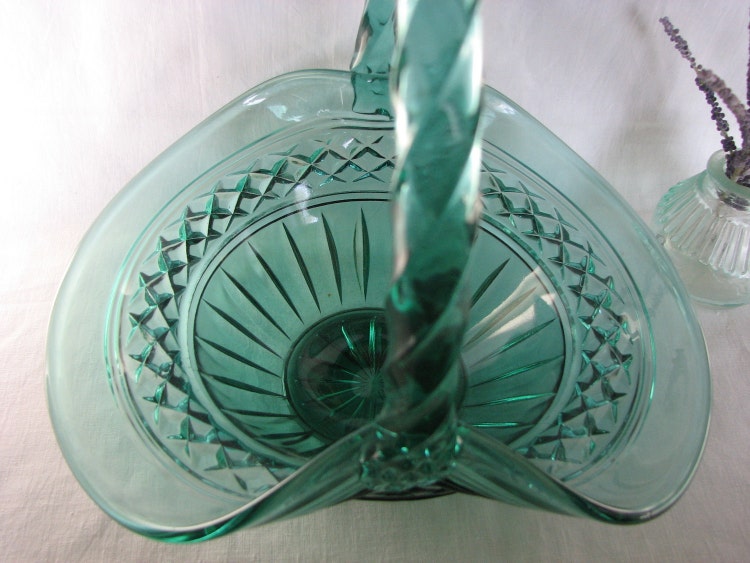 Vintage Fenton Green Glass Basket by thelongacreflea on Etsy