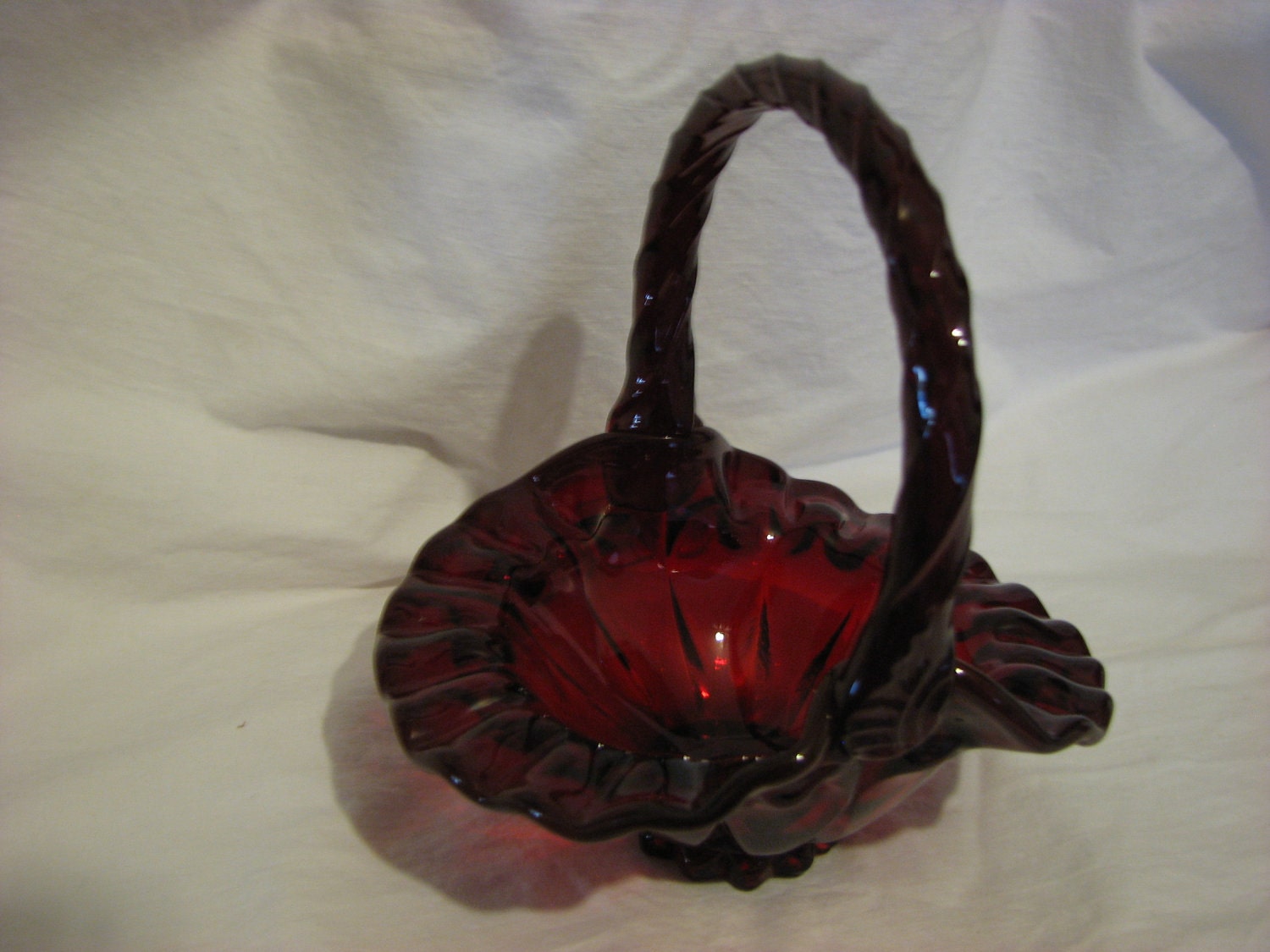 Fenton Ruby Glass Fluted Basket by thelongacreflea on Etsy