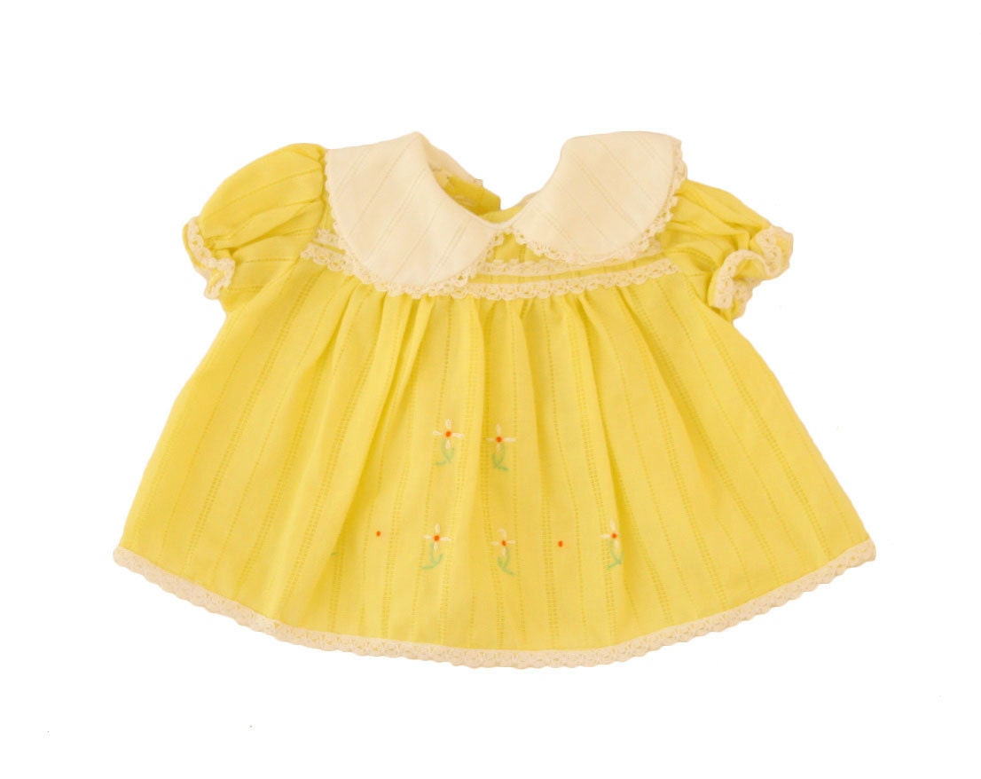 Vintage Newborn Baby Girl Dress Blouse Top Yellow Embroidered