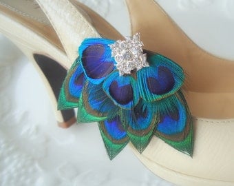 Peacock Shoe Clips. Stunning, Bridal, Wedding, Bridesmaids. Exquisite Original Design - Style 101
